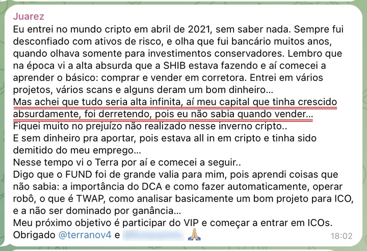 Mensagem de Juarez na comunidade fechada, 17/03/2024