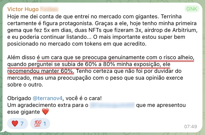 Mensagem de Victor Hugo na comunidade fechada, 04/12/2023