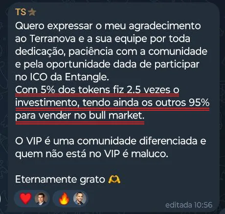 Mensagem de Tiago na comunidade fechada, 13/03/2024